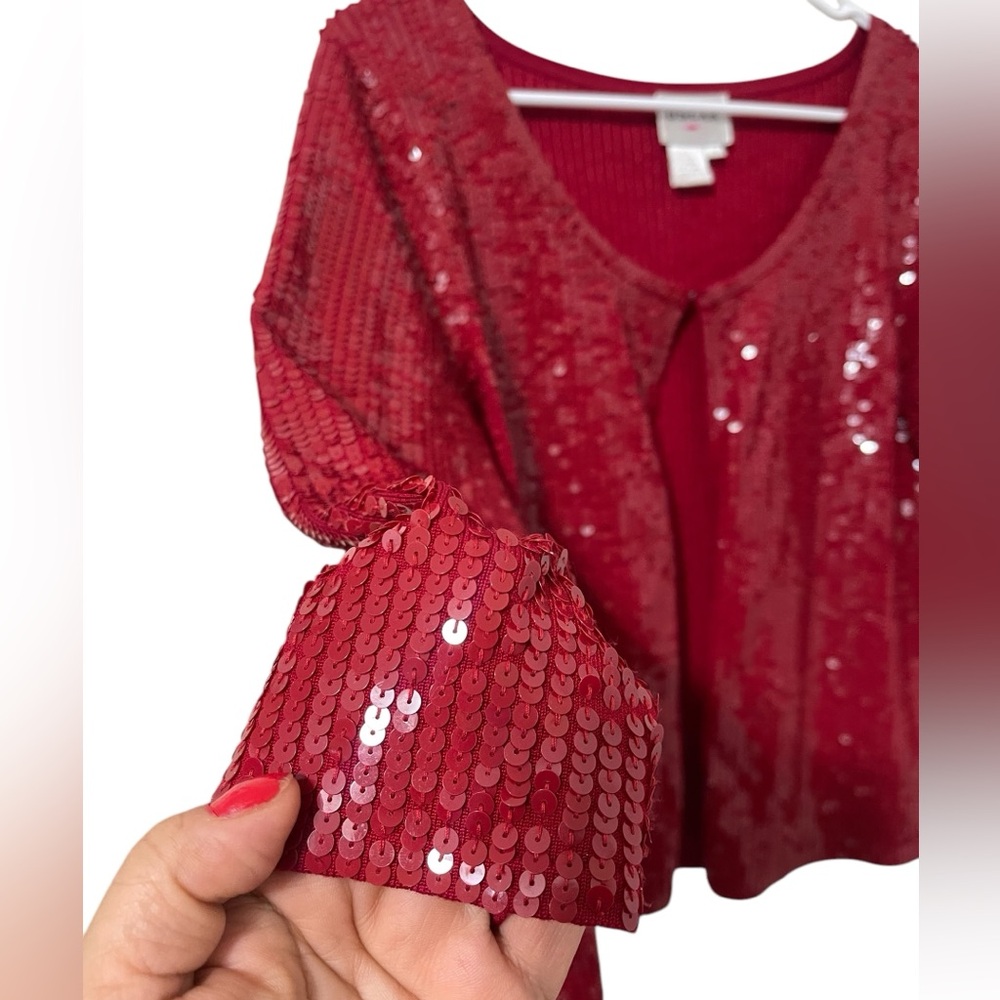 💙💚💚OSCAR DE LA RENTA SILK SEQUIN CARDIGAN. - Picture 2 of 9